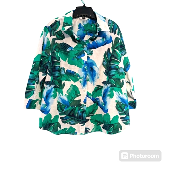 Women's Button Down Blouse/Top. Blue, Green and White. Size 18p. Alia Petite. - Picture 1 of 8